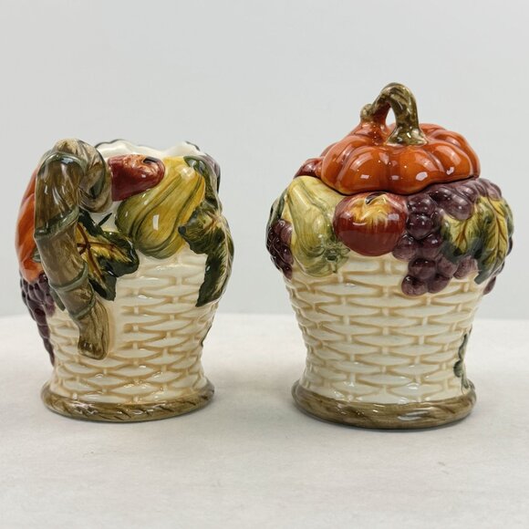 Vintage Ceramic Fall Harvest Creamer & Sugar Bowl Set Thanksgiving Tableware - Picture 2 of 14
